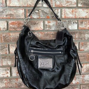 Coach Black Leather Shoulder Hobo with Silver Hardware